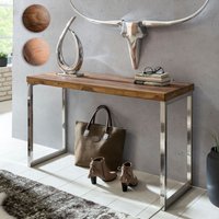 FineBuy Konsolentisch Massivholz Konsole mit Metallbeinen Schreibtisch 120 x 45 cm Landhaus-Stil Sideboard Modern Massiv dunkel-braun Echt-holz Natur | Farbe: Braun FineBuy Konsolentisch Massivholz Konsole mit Metallbeinen Schreibtisch 120 x 45 cm Landhaus-Stil Sideboard Modern Massiv dunkel-braun Echt-holz Natur | Farbe: Braun
