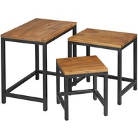 FineBuy 3er Set Design Beistelltisch Sheesham Satztisch Metallbeine, Tischset 3 teilig Materialmix, Couchtisch aus Massivholz | Farbe: Braun FineBuy 3er Set Design Beistelltisch Sheesham Satztisch Metallbeine, Tischset 3 teilig Materialmix, Couchtisch aus Massivholz | Farbe: Braun
