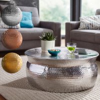FineBuy Couchtisch 75 x 31 x 75 cm Aluminium Beistelltisch orientalisch rund, Flacher Hammerschlag Sofatisch Metall, Design Wohnzimmertisch modern, Loungetisch indisch Stubentisch klein | Farbe: Silber FineBuy Couchtisch 75 x 31 x 75 cm Aluminium Beistelltisch orientalisch rund, Flacher Hammerschlag Sofatisch Metall, Design Wohnzimmertisch modern, Loungetisch indisch Stubentisch klein | Farbe: Silber