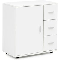 FineBuy Badschrank FB52416 Weiß 60x65,5x33 cm Midi-Schrank mit Tür & Schubladen, Kleiner Beistellschrank Matt, Badregal Schmal Freistehend Badezimmerkommode, Badmöbel Badezimmermöbel