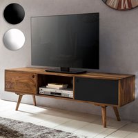 FineBuy TV Lowboard REPA 140 cm Massiv-Holz Sheesham Landhaus 2 Türen & Fach, HiFi Regal 4 Füße, Fernseher Kommode Vintage | Farbe: Schwarz FineBuy TV Lowboard REPA 140 cm Massiv-Holz Sheesham Landhaus 2 Türen & Fach, HiFi Regal 4 Füße, Fernseher Kommode Vintage | Farbe: Schwarz