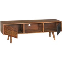 FineBuy TV Lowboard REPA 140 cm Massiv-Holz Sheesham Landhaus 2 Türen & Fach, HiFi Regal 4 Füße, Fernseher Kommode Vintage | Farbe: Schwarz FineBuy TV Lowboard REPA 140 cm Massiv-Holz Sheesham Landhaus 2 Türen & Fach, HiFi Regal 4 Füße, Fernseher Kommode Vintage | Farbe: Schwarz