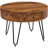 FineBuy Couchtisch Sheesham Massivholz / Metall 60x44,5x60 cm Tisch Wohnzimmer, Design Beistelltisch mit Schubladen, Kleiner Wohnzimmertisch Rund Braun | Farbe: Braun FineBuy Couchtisch Sheesham Massivholz / Metall 60x44,5x60 cm Tisch Wohnzimmer, Design Beistelltisch mit Schubladen, Kleiner Wohnzimmertisch Rund Braun | Farbe: Braun