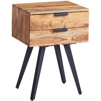 FineBuy Nachtkästchen Akazie Massivholz – Nachttisch mit 2 Schubladen & schwarzen Metallbeinen, Nachtkommode für Boxspringbett, Industrial Design & handgefertigt - 47x35x65 cm | Farbe: Braun FineBuy Nachtkästchen Akazie Massivholz – Nachttisch mit 2 Schubladen & schwarzen Metallbeinen, Nachtkommode für Boxspringbett, Industrial Design & handgefertigt - 47x35x65 cm | Farbe: Braun