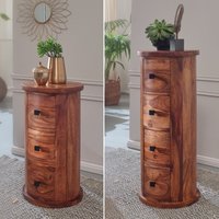 FineBuy Design Sideboard Sheesham Massivholz Ø 35 cm, Schränkchen mit Schubladen, Schmaler Beistellschrank Massiv, Mini Kommode Rund | Farbe: Braun FineBuy Design Sideboard Sheesham Massivholz Ø 35 cm, Schränkchen mit Schubladen, Schmaler Beistellschrank Massiv, Mini Kommode Rund | Farbe: Braun
