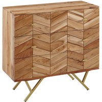 Massivholz Schubladenkommode FineBuy 90cm Akazie Natur Kommode mit 3 Schubladen Sideboard Metall gold | Farbe: Braun Massivholz Schubladenkommode FineBuy 90cm Akazie Natur Kommode mit 3 Schubladen Sideboard Metall gold | Farbe: Braun