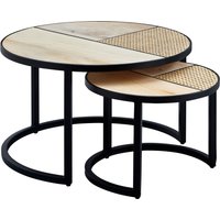 FineBuy Design Wohnzimmertisch 2er Set Mango / Rattan Beistelltisch Rund, Couchtisch Wiener Geflecht, Tischset 2-teilig mit Metallbeine, Satztisch Holz / Metall | Farbe: Braun FineBuy Design Wohnzimmertisch 2er Set Mango / Rattan Beistelltisch Rund, Couchtisch Wiener Geflecht, Tischset 2-teilig mit Metallbeine, Satztisch Holz / Metall | Farbe: Braun