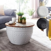 FineBuy Couchtisch Mango 60x36x60 cm Massivholz Metall Industrial Rund, Design Wohnzimmertisch mit Stauraum, Loungetisch Sofatisch Modern | Farbe: Weiß FineBuy Couchtisch Mango 60x36x60 cm Massivholz Metall Industrial Rund, Design Wohnzimmertisch mit Stauraum, Loungetisch Sofatisch Modern | Farbe: Weiß