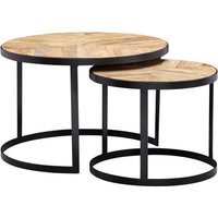 FineBuy Couchtisch 2er Set Massivholz / Metall Wohnzimmertisch Industrial Rund, Beistelltisch mit Metallbeine Schwarz, Tischset 2-teilig Satztisch Holz | Farbe: Braun FineBuy Couchtisch 2er Set Massivholz / Metall Wohnzimmertisch Industrial Rund, Beistelltisch mit Metallbeine Schwarz, Tischset 2-teilig Satztisch Holz | Farbe: Braun