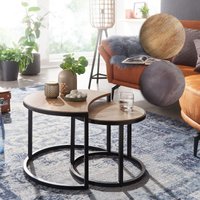 FineBuy Couchtisch Set 2er Mango Massivholz rund Natur · Wohnzimmertisch Beistelltisch mit Metallgestell Schwarz · Satztische im Industrial Design | Farbe: Braun FineBuy Couchtisch Set 2er Mango Massivholz rund Natur · Wohnzimmertisch Beistelltisch mit Metallgestell Schwarz · Satztische im Industrial Design | Farbe: Braun