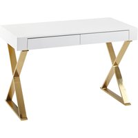 FineBuy Schreibtisch 118x76x57 cm Holz Hochglanz Weiß Metallbeine Golden, Design Computertisch PC-Tisch Bürotisch Modern, Konsolentisch Schubladen | Farbe: Weiß FineBuy Schreibtisch 118x76x57 cm Holz Hochglanz Weiß Metallbeine Golden, Design Computertisch PC-Tisch Bürotisch Modern, Konsolentisch Schubladen | Farbe: Weiß