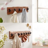 FineBuy Design Wandgarderobe Akazie Massivholz / Metall, Hakenleiste Flurgarderobe Wand, Garderobe Holz | Farbe: Braun FineBuy Design Wandgarderobe Akazie Massivholz / Metall, Hakenleiste Flurgarderobe Wand, Garderobe Holz | Farbe: Braun