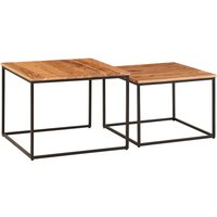 FineBuy Couchtisch 2er Set Akazie Massivholz quadratisch · Wohnzimmertisch Set mit schwarzem Metallgestell · Handgefertigte Beistelltische im modernen Industrial Design Satztisch | Farbe: Braun FineBuy Couchtisch 2er Set Akazie Massivholz quadratisch · Wohnzimmertisch Set mit schwarzem Metallgestell · Handgefertigte Beistelltische im modernen Industrial Design Satztisch | Farbe: Braun