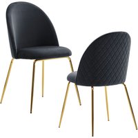 FineBuy Design Esszimmerstühle Samt 2er Set mit Steppung, Moderner Küchenstuhl, Polsterstuhl Esszimmer Skandinavisch, Essstuhl mit goldenen Metall Beinen, Bequeme Küchenstühle gepolstert | Farbe: Schwarz FineBuy Design Esszimmerstühle Samt 2er Set mit Steppung, Moderner Küchenstuhl, Polsterstuhl Esszimmer Skandinavisch, Essstuhl mit goldenen Metall Beinen, Bequeme Küchenstühle gepolstert | Farbe: Schwarz