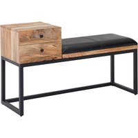 FineBuy gepolsterte Sitzbank 100 cm Massivholz Echtleder Schwarz mit Schublade – Retro Polsterbank für Garderobe, Schlafzimmer, Wohnzimmer – Garderobenbank Eingangsbereich | Farbe: Schwarz FineBuy gepolsterte Sitzbank 100 cm Massivholz Echtleder Schwarz mit Schublade – Retro Polsterbank für Garderobe, Schlafzimmer, Wohnzimmer – Garderobenbank Eingangsbereich | Farbe: Schwarz