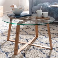FineBuy Couchtisch Eiche Massivholz / Glas Sofatisch Rund Wohnzimmertisch, Design Stubentisch Modern, Holztisch Kaffeetisch, Tisch Wohnzimmer Echtholz | Farbe: Transparent FineBuy Couchtisch Eiche Massivholz / Glas Sofatisch Rund Wohnzimmertisch, Design Stubentisch Modern, Holztisch Kaffeetisch, Tisch Wohnzimmer Echtholz | Farbe: Transparent