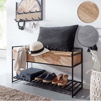 FineBuy Sitzbank mit Stauraum 90x52x38 cm Mango Massivholz / Metall Flurbank, Schuhbank mit Sitzfläche Klein, Schmale Garderobenbank mit Schuhregal | Farbe: Schwarz FineBuy Sitzbank mit Stauraum 90x52x38 cm Mango Massivholz / Metall Flurbank, Schuhbank mit Sitzfläche Klein, Schmale Garderobenbank mit Schuhregal | Farbe: Schwarz