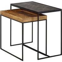 FineBuy Wohnzimmertisch 2er Set Mango Massivholz / Stein-Optik Beistelltisch Eckig, Design Beistelltisch Industrial, Sofatisch Couchtisch Rechteckig, Tischset 2-teilig Satztisch | Farbe: Braun FineBuy Wohnzimmertisch 2er Set Mango Massivholz / Stein-Optik Beistelltisch Eckig, Design Beistelltisch Industrial, Sofatisch Couchtisch Rechteckig, Tischset 2-teilig Satztisch | Farbe: Braun
