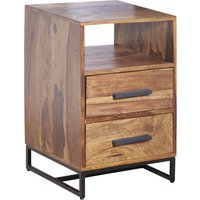 FineBuy Nachttisch Sheesham Massivholz mit Metallgestell 2 Schubladen & Ablage – Nachtkonsole im Industrial Design, handgefertigt – Nachtkästchen für Boxspringbett 40x35x66 cm | Farbe: Braun FineBuy Nachttisch Sheesham Massivholz mit Metallgestell 2 Schubladen & Ablage – Nachtkonsole im Industrial Design, handgefertigt – Nachtkästchen für Boxspringbett 40x35x66 cm | Farbe: Braun