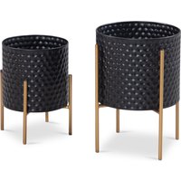FineBuy Blumentopf 2er Set Metall Pflanzkübel Schwarz / Gold mit Füßen, Design Pflanzenkübel Rund Indoor, Blumenkübel Pflanzgefäß mit Waben-Muster in 3D | Farbe: Schwarz FineBuy Blumentopf 2er Set Metall Pflanzkübel Schwarz / Gold mit Füßen, Design Pflanzenkübel Rund Indoor, Blumenkübel Pflanzgefäß mit Waben-Muster in 3D | Farbe: Schwarz