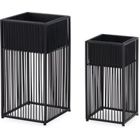 FineBuy Blumentopf 2er Set Metall Pflanzkübel Schwarz mit Gestell, Design Pflanzenkübel Quadratisch, Blumenkübel Pflanzgefäß Indoor | Farbe: Schwarz FineBuy Blumentopf 2er Set Metall Pflanzkübel Schwarz mit Gestell, Design Pflanzenkübel Quadratisch, Blumenkübel Pflanzgefäß Indoor | Farbe: Schwarz