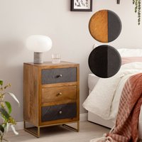 FineBuy Nachttisch Mango Massivholz / Steinoptik 40x60x30 cm Nachtschrank Boxspringbett, Design Nachtkonsole mit 3 Schubladen, Nachtkommode mit Stauraum & Metallgestell | Farbe: Braun FineBuy Nachttisch Mango Massivholz / Steinoptik 40x60x30 cm Nachtschrank Boxspringbett, Design Nachtkonsole mit 3 Schubladen, Nachtkommode mit Stauraum & Metallgestell | Farbe: Braun