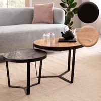 FineBuy Couchtisch 2er Set Akazie Massivholz / Steinoptik Wohnzimmertisch Rund, Satztisch mit Metallgestell, Kaffeetisch Modern, Sofatisch Verschachtelungstisch 2-teilig | Farbe: Braun FineBuy Couchtisch 2er Set Akazie Massivholz / Steinoptik Wohnzimmertisch Rund, Satztisch mit Metallgestell, Kaffeetisch Modern, Sofatisch Verschachtelungstisch 2-teilig | Farbe: Braun