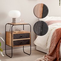 FineBuy Nachttisch Massivholz / Steinoptik 40x60x30 cm Nachtschrank Boxspringbett, Industrial Nachtkonsole mit 2 Schubladen & Ablagefläche, Nachtkommode Stauraum & Metallgestell | Farbe: Braun FineBuy Nachttisch Massivholz / Steinoptik 40x60x30 cm Nachtschrank Boxspringbett, Industrial Nachtkonsole mit 2 Schubladen & Ablagefläche, Nachtkommode Stauraum & Metallgestell | Farbe: Braun