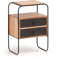FineBuy Nachttisch Massivholz / Steinoptik 40x60x30 cm Nachtschrank Boxspringbett, Industrial Nachtkonsole mit 2 Schubladen & Ablagefläche, Nachtkommode Stauraum & Metallgestell | Farbe: Braun FineBuy Nachttisch Massivholz / Steinoptik 40x60x30 cm Nachtschrank Boxspringbett, Industrial Nachtkonsole mit 2 Schubladen & Ablagefläche, Nachtkommode Stauraum & Metallgestell | Farbe: Braun