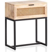 FineBuy Nachtkonsole Mango Massivholz mit Rattan & Metallgestell – Nachttisch im Boho & Natur Design mit Schublade, Nachtkästchen mit Wiener Geflecht für Boxspringbetten – 50x60x30 cm | Farbe: Braun FineBuy Nachtkonsole Mango Massivholz mit Rattan & Metallgestell – Nachttisch im Boho & Natur Design mit Schublade, Nachtkästchen mit Wiener Geflecht für Boxspringbetten – 50x60x30 cm | Farbe: Braun