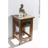 Wohnling Beistelltisch KALKUTTA 30 x 30 x 50 cm Mango Recycling Bootsholz