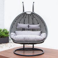 Home Deluxe Polyrattan Hängesessel TWIN grau - inkl. Regenabdeckung