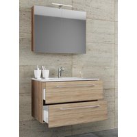 VCM 3-tlg. Waschplatz 80cm 2 Schubfächer | Mit Spiegelschrank Sonoma-Eiche