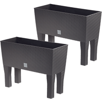 POWERTEC GARDEN 2er-Set 2in1 Design-Pflanzkasten in Rattanoptik, ca. 60 x 25 x 46 cm - Dunkelbraun