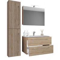 VCM Waschplatz Badinos 80 cm Spiegelschrank & Hochschrank 4-tlg. Sonoma-Eiche
