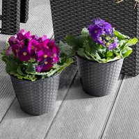 POWERTEC GARDEN 2er-Set Pflanztopf in Rattanoptik, ca. 19 x 17 cm - Anthrazit