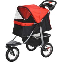 PawHut Hundewagen Hundebuggy Katzen Pet Stroller mit 3 Rädern klappbar Rot