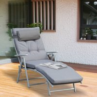 Outsunny Sonnenliege mit Kissen 7-stufig verstellbare Rückenlehne 137 x 63,5 x 100,5 cm grau