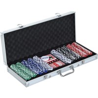 HOMCOM Pokerkoffer Pokerset 500 Pokerchips 5 Farben 2 x Kartenspiel 5 x Würfel