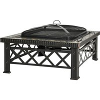 Outsunny 3-in-1 Feuerschale Feuerkorb Feuerstelle mit Funkenschutz Schwarz 76 x 76 x 47 cm