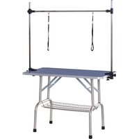 PawHut Tierpflegetisch mit Unterkorb höhenverstellbar klappbar Edelstahl Metall Blau 107 x 60 x 170 cm