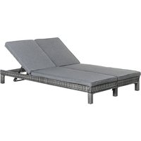 Outsunny Doppelliege Sonnenliege 2 Personen 5-stufig PE Rattan Grau