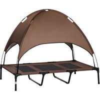 PawHut Haustierbett mit Baldachin Erhöhtes Hundebett Hundeliege outdoor Kaffee