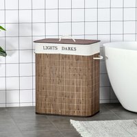 HOMCOM Wäschebox Wäschekorb abnehmbar mit 3 Griffe Polyester Metall Braun+Weiß