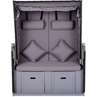Outsunny Strandkorb mit Sitzhocker und Klapptisch Volllieger Getrankehaltern PE Rattan Grau 118 x 79 x 150cm