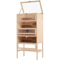 PawHut Kleintierkäfig 4 Etagen mit Gitterdach Rampen Käfig Nagerkäfig 60 x 40 x 120 cm Holz