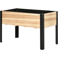 Outsunny Hochbeet Pflanzkasten mit Vliesstoff Massivholz Stahl Natur+Schwarz 120 x 60 x 74 cm