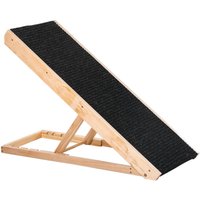 PawHut Haustierrampe mit rutschfestem Teppich verstellbar aus Kiefernholz Schwarz+Naturholz 90 x 40 x 61 cm