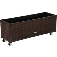 Outsunny Poly Rattan Hochbeet mit Rollen Pflanzkasten mit Abflusslöchern Braun