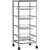 HOMCOM Servierwagen, Küchenwagen mit Metallkörben, Beistellwagen, Silber, 36,5 x 36,5 x 89 cm